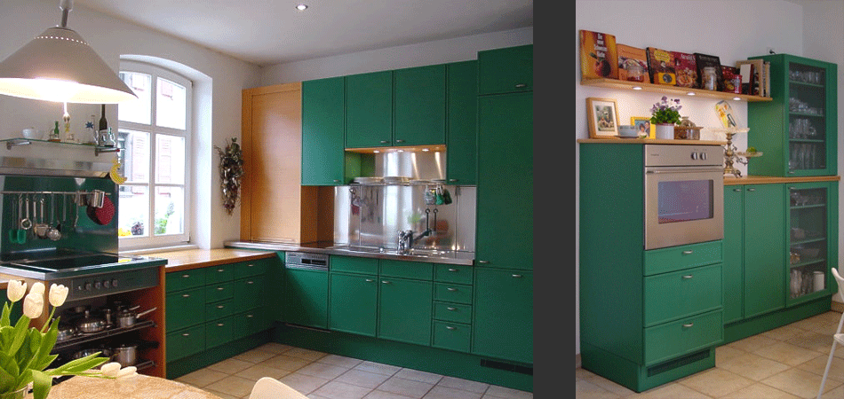  <br> Mut zur Farbe: Küche in patinagrün, Buche und Edelstahl